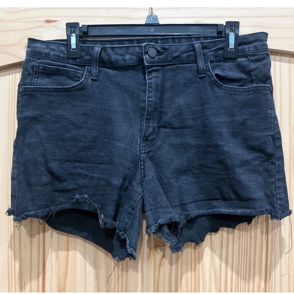 Just Black Denim Women Black Distressed Raw Hem Jean Shorts Size 32 Made in USA